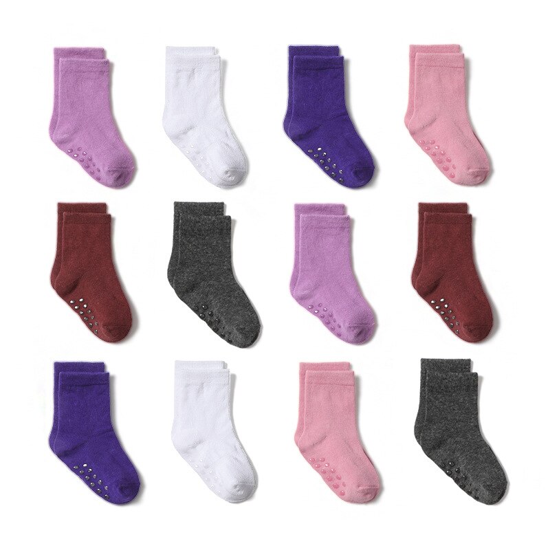 Calcetines antideslizantes con empuñaduras para bebés, niños y niñas, medias de algodón para todas las estaciones, de 0 a 5 años, 6 par/lote, novedad de
