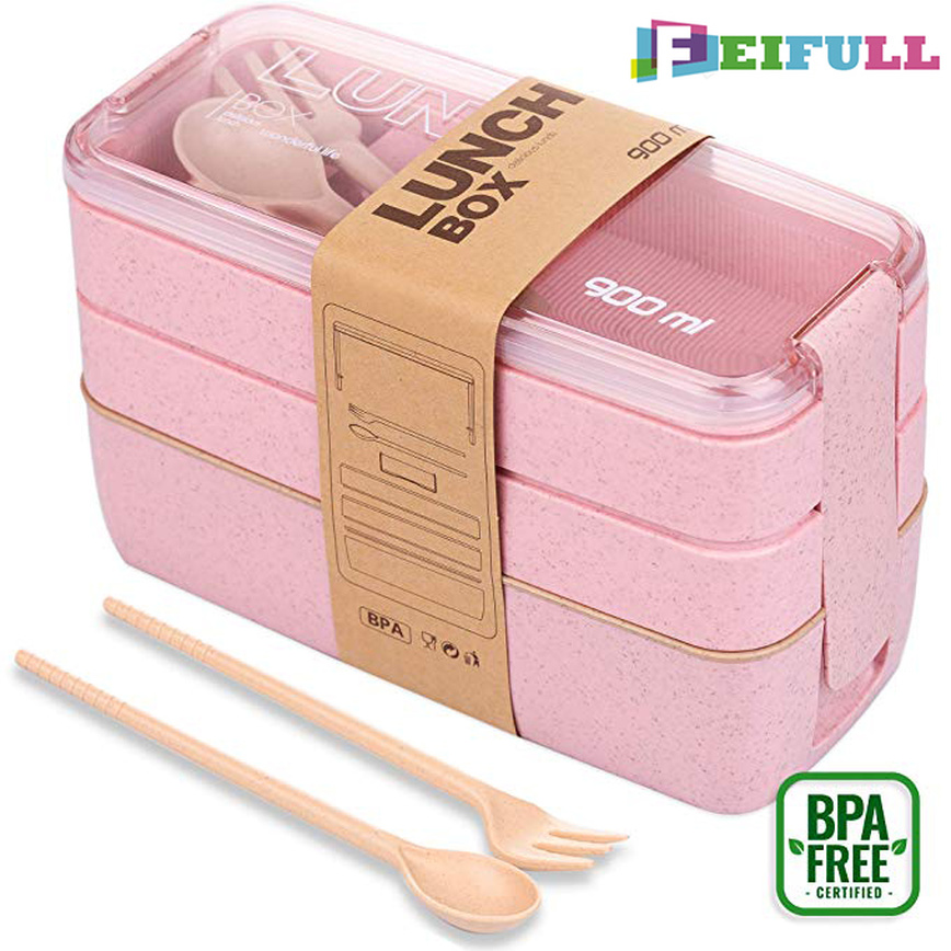 Compact Bento Lunch Box with Utensils - Stackable Meal Prep Food Storage Containers Japanese Bento Box Dishwasher Safe