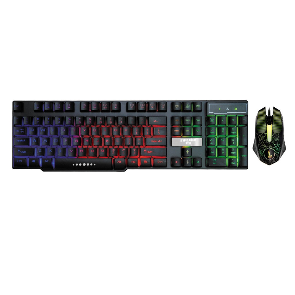 Colorful Crack Led Illuminated Backlit Usb Wired Rainbow Gaming Keyboard+mouse Set de oficina con teclado y mouse