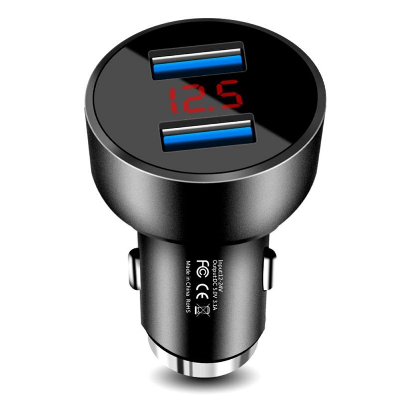 Cargador de coche USB Dual QC 3,0, adaptador de 2 puertos 3.1A, encendedor de cigarrillos, voltímetro LED, cargadores de teléfono móvil: black
