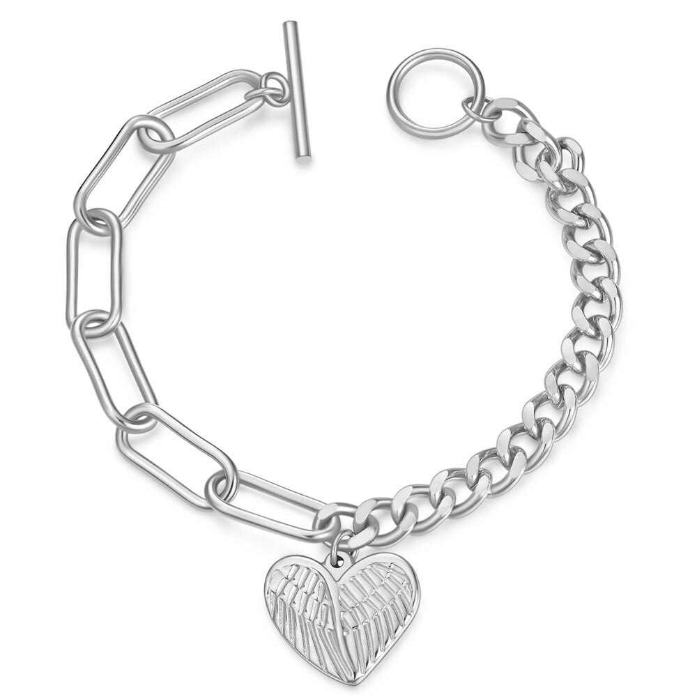 Cr -142 love angel wings charm armbånd til kvinder rustfrit stål hjerte rosa guld farve kæde armbånd kvinde smykker
