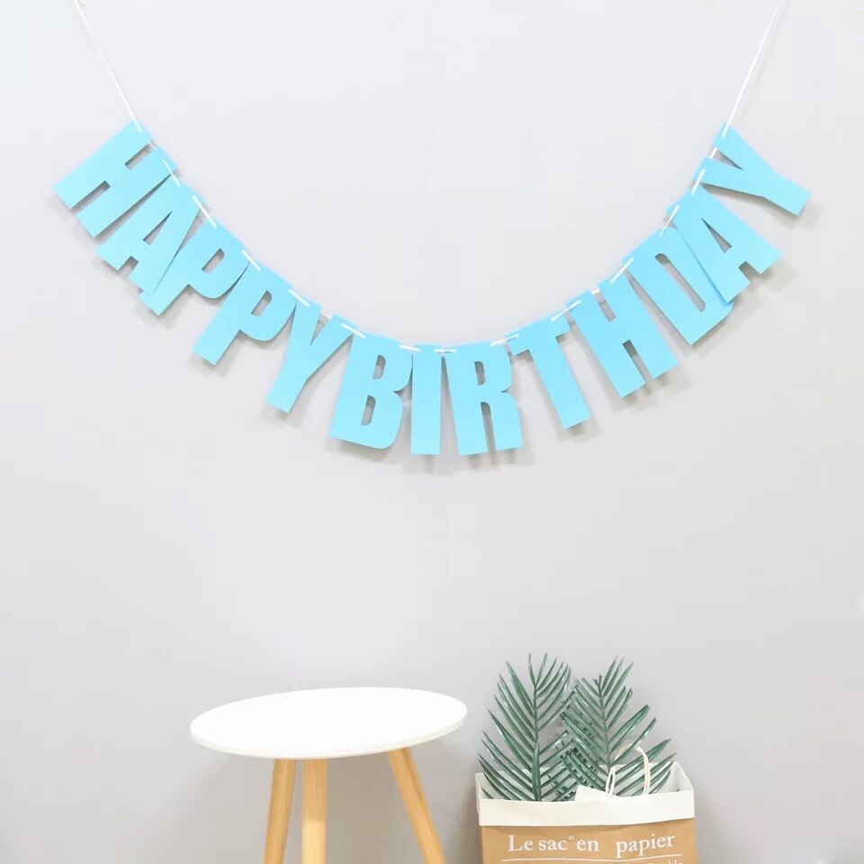 Happy Birthday Banner Bunting paper Birthday Party Hanging Garland Banner Baby Shower Decoration: Light Yellow