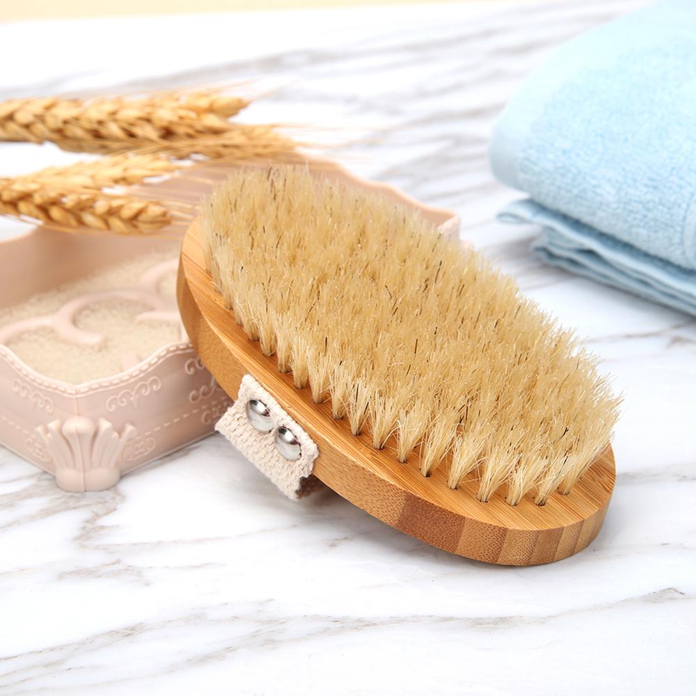 Body Dry Brush Natural Boar Bristle Organic Dry Skin Body Brush Bamboo Wet Back Shower Brushes Exfoliating Bathing Brush