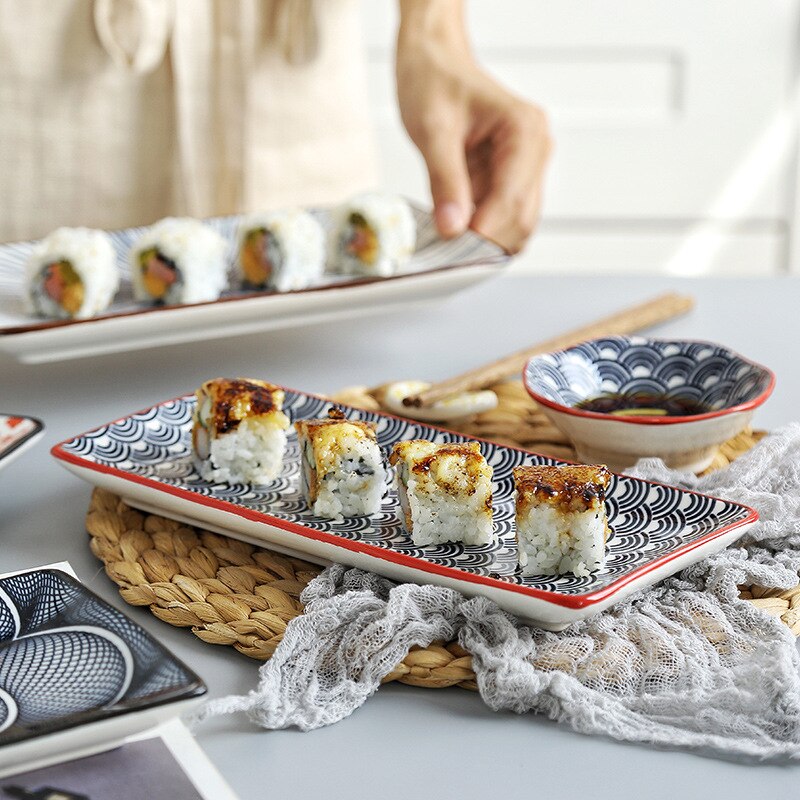 Porslin fest middag rätter porslin set japansk sushi tallrik underglasyr rektangulär tallrik hushålls kalla tallrikar 1 pc