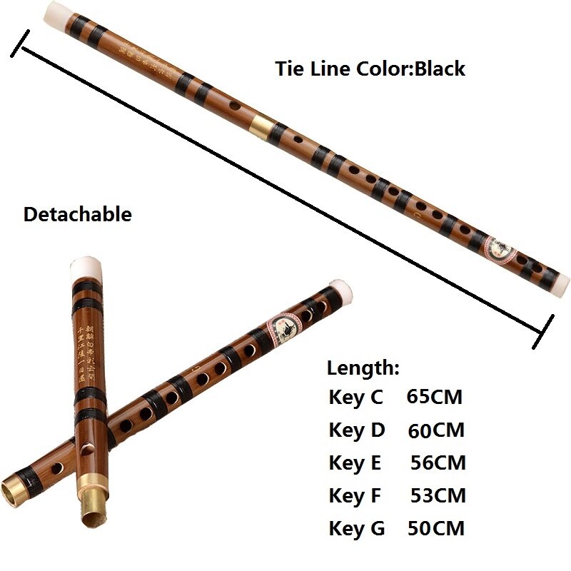 Instrumento Musical tradicional chino, instrumento hecho a mano, con 2 secciones, de bambú amarga, flauta Dizi: black Key F 53 CM