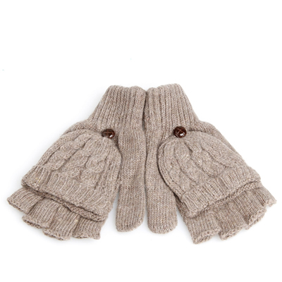 Kvinder mænd solid vinter bløde fingerløse handsker vanter strikket handske håndvarmer: Khaki