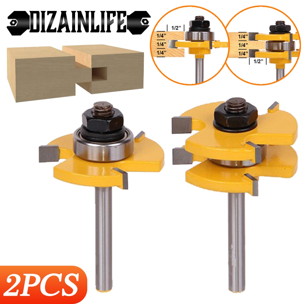 Dizainlife 2 Pcs 6/8Mm Schacht Hout Frees Frees Set Tong & Groef Gezamenlijke Montage T-Slot Frees Houtbewerking