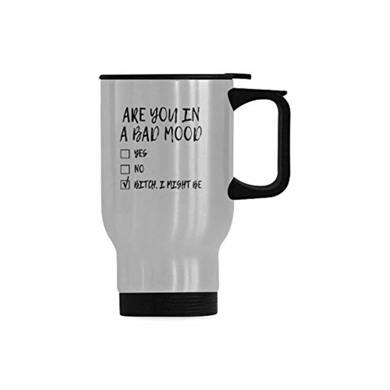 Funny Coffee Mug Tea Cup Stainless Steel Travel Mug - are you in a bad mood, 14 OZ: Default Title