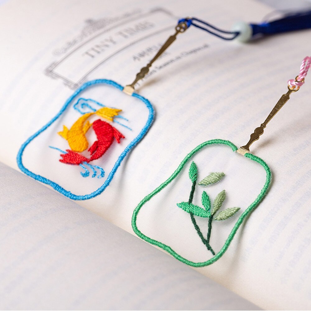 Chinese Style Embroidery Bookmark Set Tassel Book Mark Book Clip Cross Stitch Kit Needle Punch Needle Thread DIY Crafts Ornament