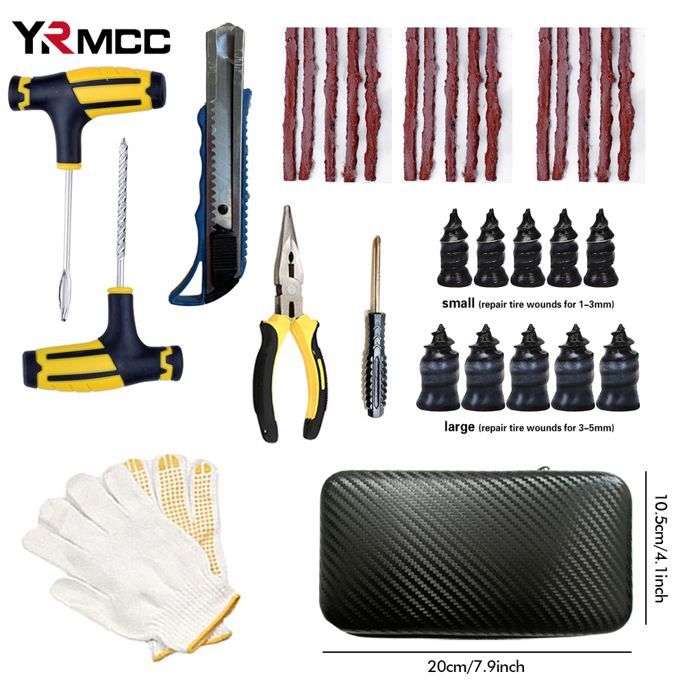 Kit de reparación de neumáticos de coche, herramientas de enchufe de punción, punción de neumáticos de motocicleta, tiras de neumáticos de coche de emergencia, Kit de herramientas de reparación de pegamento, accesorios para coche