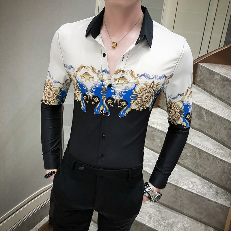 chemise homme automne chemise homme manche longue impression coupe slim chemises hommes de luxe: Top White / Asian 3XL 72-77KG