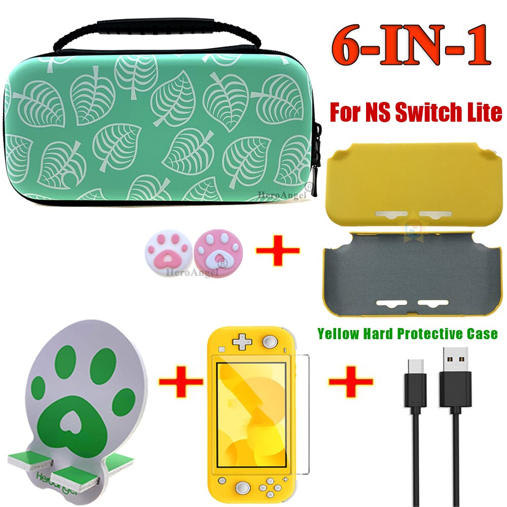 Bolsa verde 7 en 1 para Nintendo Switch Lite, Mini consola Estuche de transporte, bolsa protectora de viaje con estuche de tarjetas de juego: Lite HandBag 6IN1 A