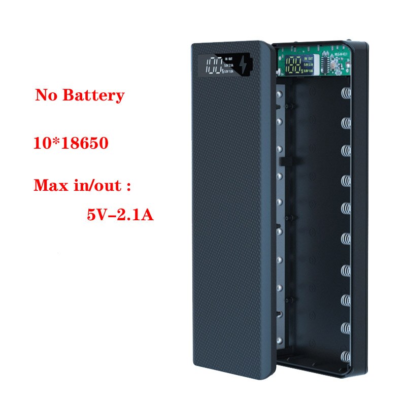 Pd Diy Power Bank Case 10*18650 Battery Charger Box Qc Quick 18650 Batterij Houder Dual Usb Mobiele Telefoon lader Shell Geen Batterij: Standard Black