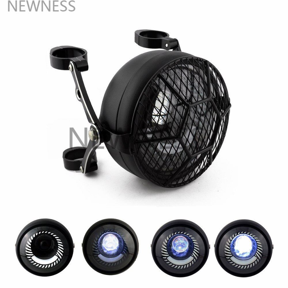 Phare LED de moto pour Harley Cafe Racer phare LED support de montage réglable: White Halo 1 Set