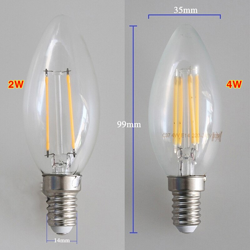 LED Filament Candle Light Bulb E14 220V 2W 4W Edison Bulb Retro Antique Vintage Style Cold White Warm White Lamp