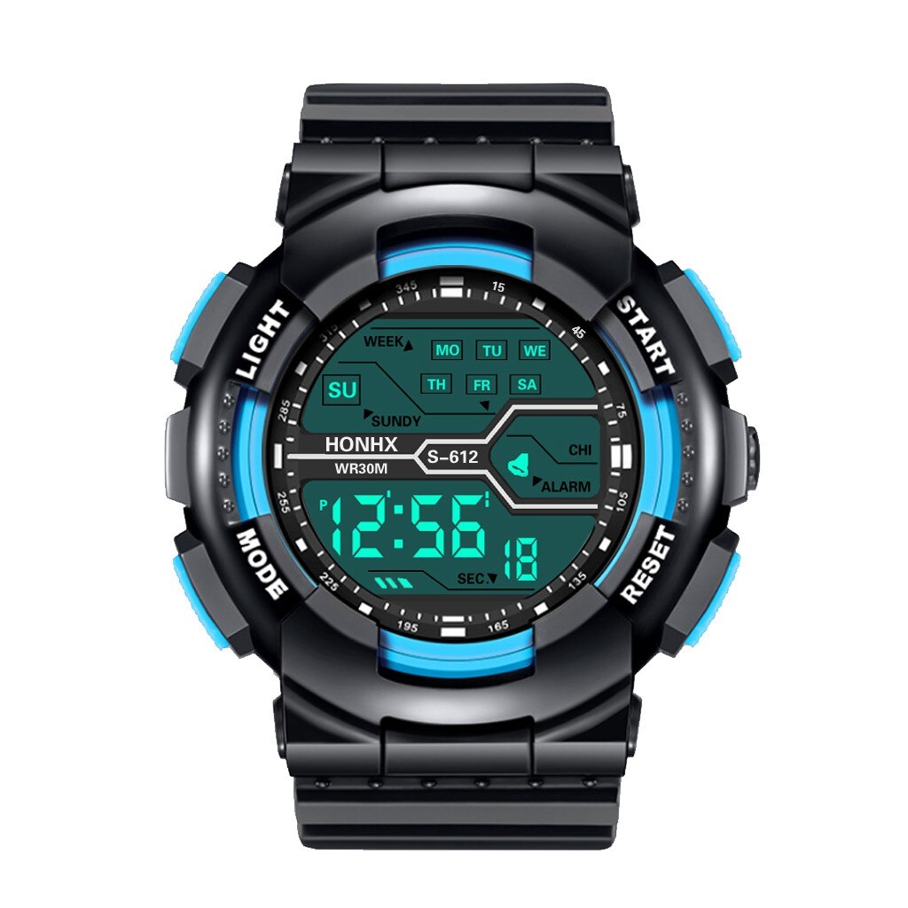 Imperméable à l'eau hommes garçon LCD chronomètre numérique Date caoutchouc Sport montre-bracelet haut de gamme montres à Quartz de luxe Relogio Masculino: Bleu ciel