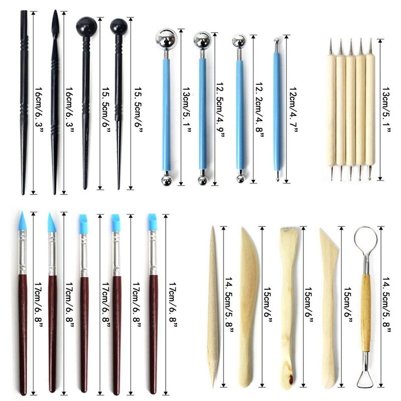 24 pièces balle stylet outils de pointage, argile poterie ensemble de modélisation outils de Sculpture Kit de peinture sur roche pour Sculpture poterie