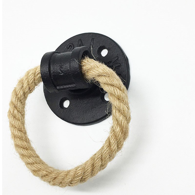2Pcs Cabinet Pulls Hemp Rope Hanging Pull Ring Buckle Wall Mount Wooden Door Retro Iron for Home Drawer Dresser Furniture Handle