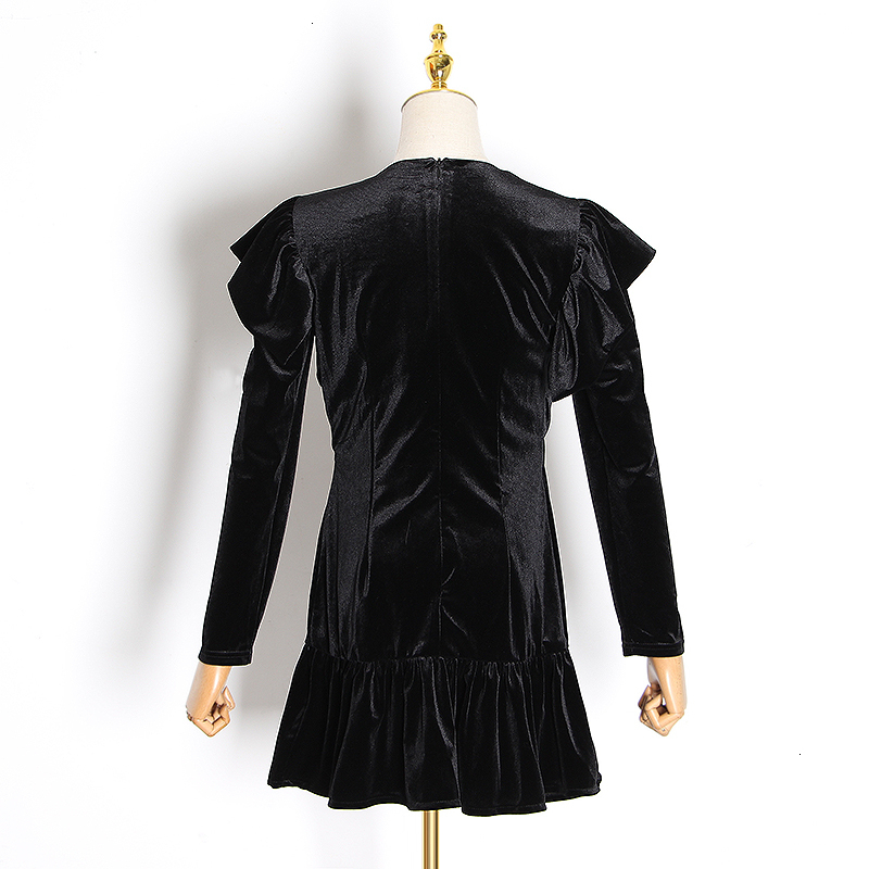 VGH Patchwork diamante Ruffle vestido de mujer cuello en V manga larga alta cintura vestidos para mujer otoño ropa