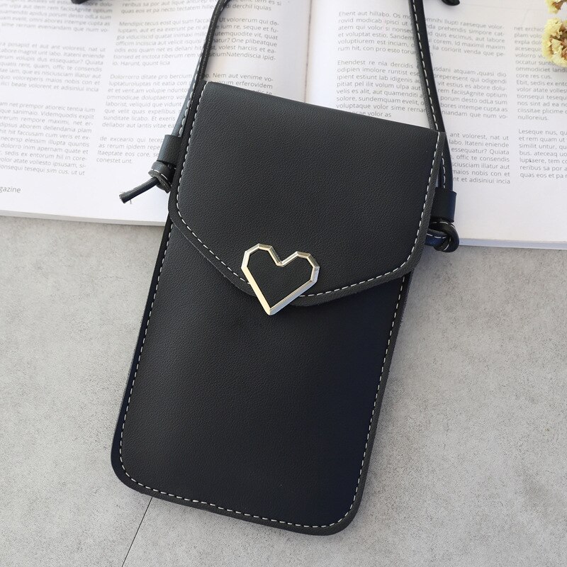 Luxury Handbags Women Bags Heart-shaped Transparent Touch Screen Simple Retro Mobile Phone Bag Buckle Bag: Black