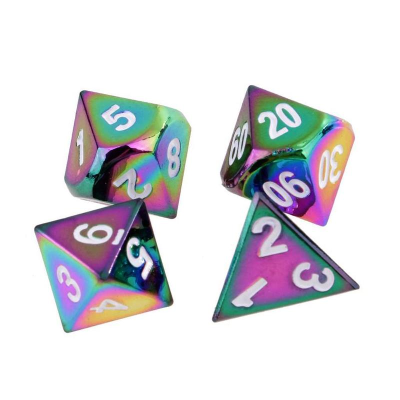 7 stück galvanisierte würfel mit siebenfarbiger metalloberfläche für partys, tischspiele, polyedrische würfel aus acryl