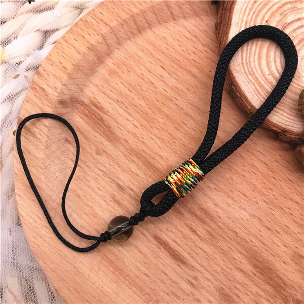 Hand Geweven Korte Hand Strap Anti-Slip Telefoon Bandjes Cord Hand Touw Lanyard Voor Sleutels Usb MP3 Hangen slings Touw Telefoon Accessoires: black