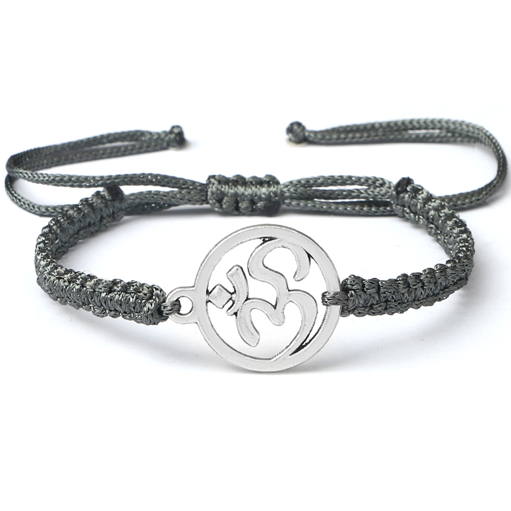 Charm OM símbolo hecho a mano cuerda trenzada ajustable rojo negro pulseras mujeres hombres joyería de de la suerte para Amiga oración: Color amarillo dorado claro