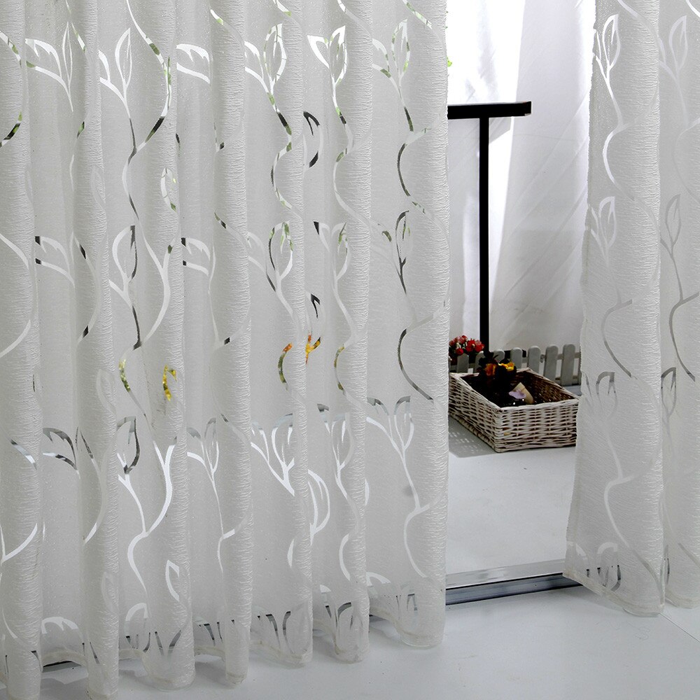 1 PCS Vines Leaves Tulle Door Window Curtain Drape Panel Sheer Scarf Valances Living room curtains with curtains in the kitchen: D