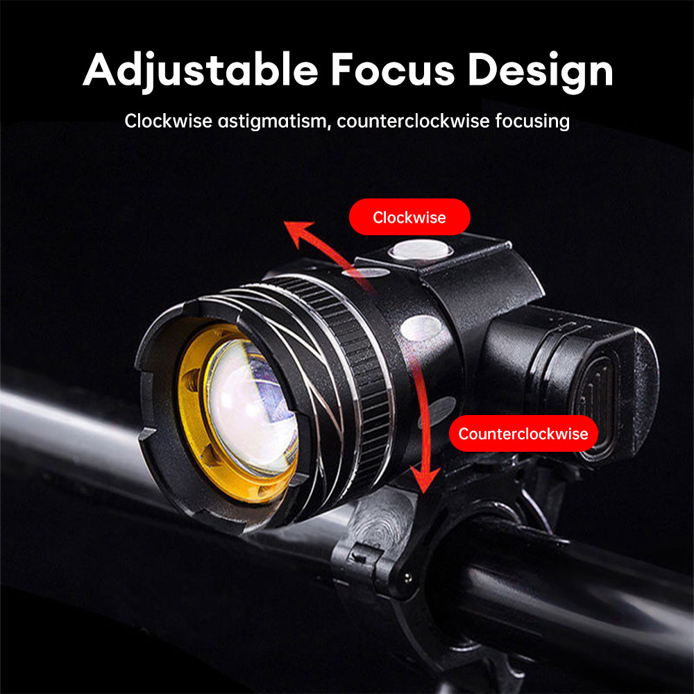 Juego de luces LED para bicicleta, faro recargable por USB, linterna frontal con zoom, resistente al agua, 1000 lúmenes