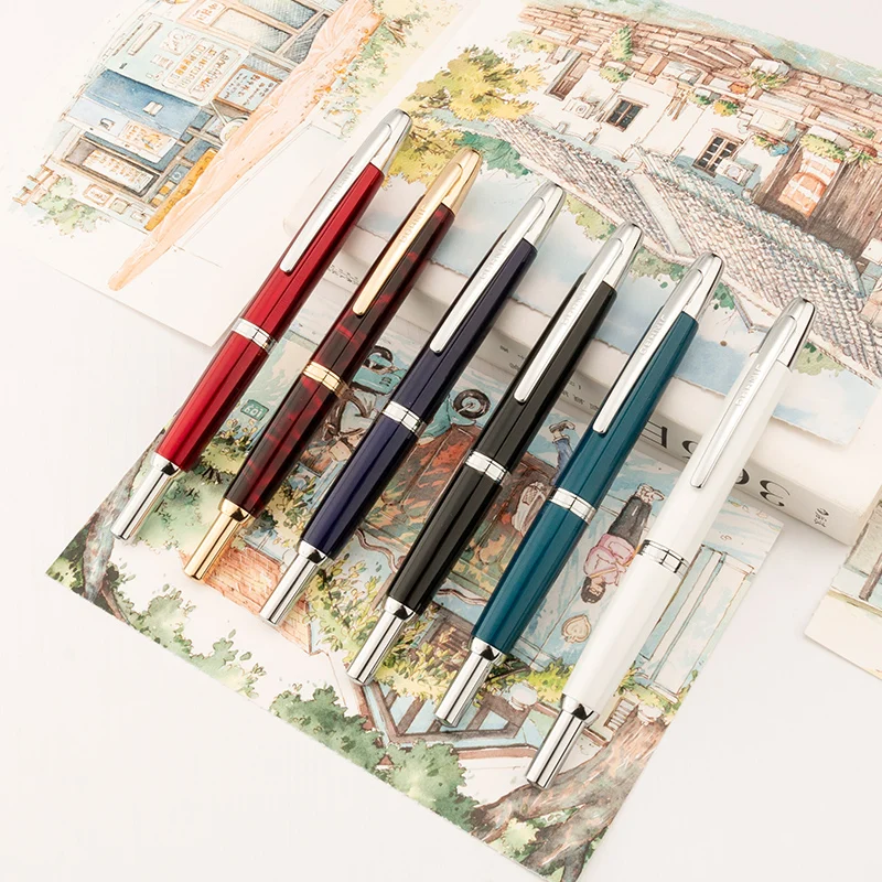 JINHAO 10 métal perle bleu presse stylo plume motif EF F plume écriture stylos à encre fournitures de bureau scolaire stylos