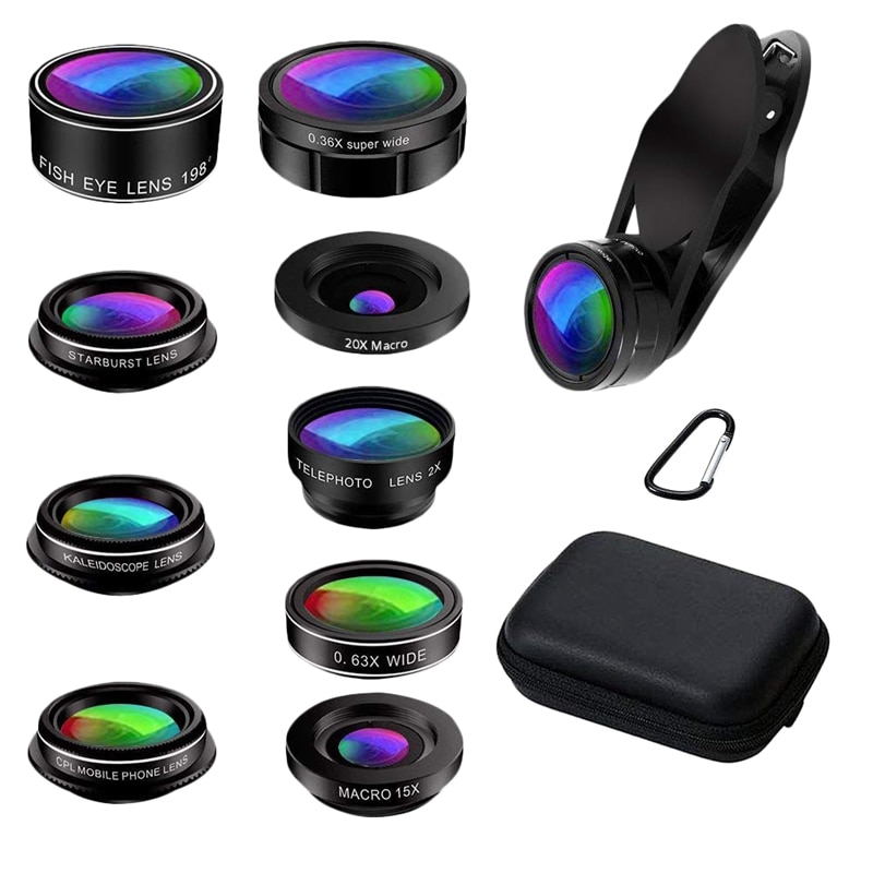 Phone Camera Lens, 9 In 1 Phone Lens Kit For Iphone X Xs Max 8 7 Plus Samsung S10 S10E S9 S8