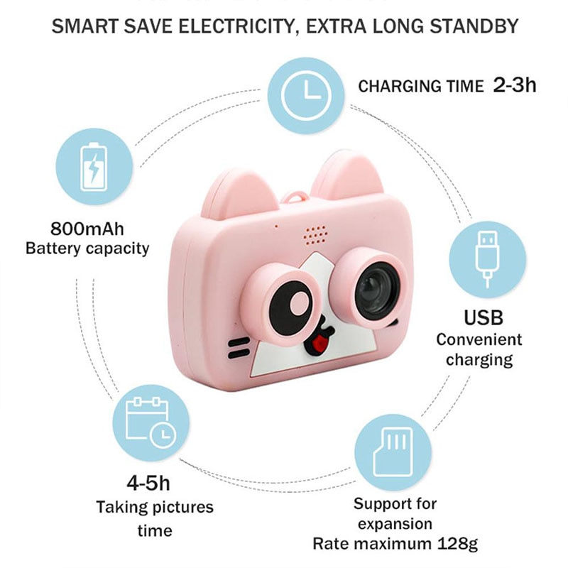 Cámara ultra-mini inteligente para niños IPS 1080P HD cámara Digital impermeable para niños 1200W cámara de dibujos animados de 2 pulgadas soporte WiFi tarjeta TF