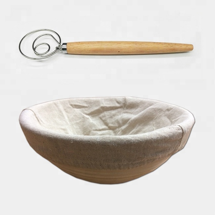 Panier rond de boulangerie, brise-pain, Banneton, Style français, artisanal, avec fouet à pâte