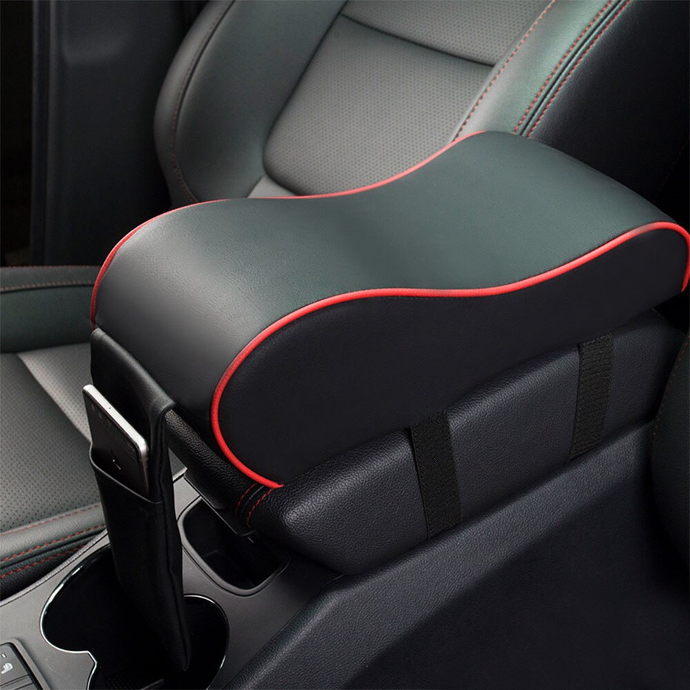 Universal Leather Car Armrests Pad Auto Armrest Car Center Console Arm Rest Seat Box Pad Vehicle Protective Car Styling: Black Red