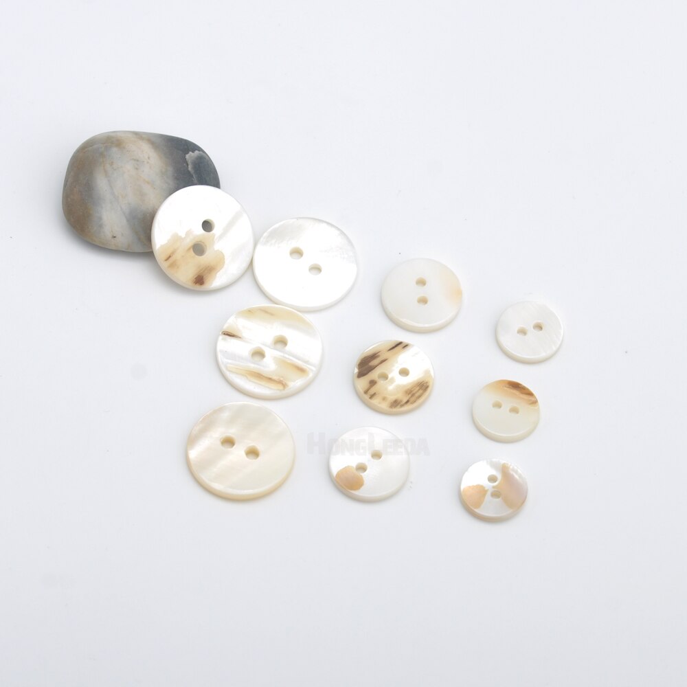 100pcs/lot real Natural shell buttons 12.5mm/15mm/20mm 2-hole flat mother of pearl buttons thick button SHELL006