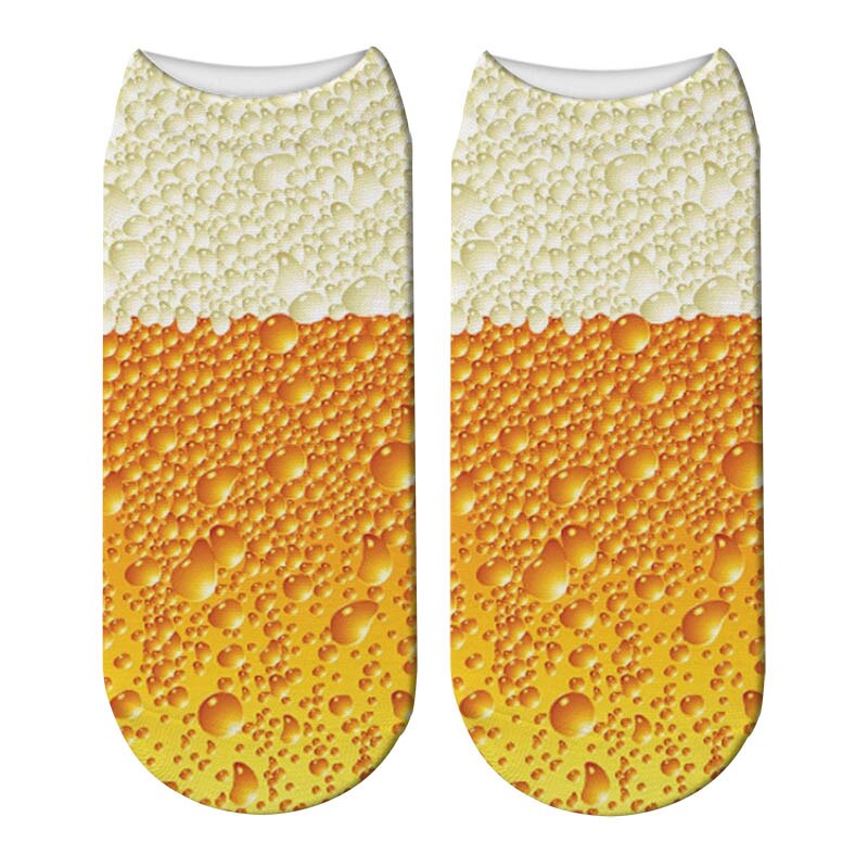 Calcetines de algodón con estampado de cerveza para mujer, calcetín informal divertido de tobillo bajo, Harajuku, Unisex, de compresión, transpirables: 002
