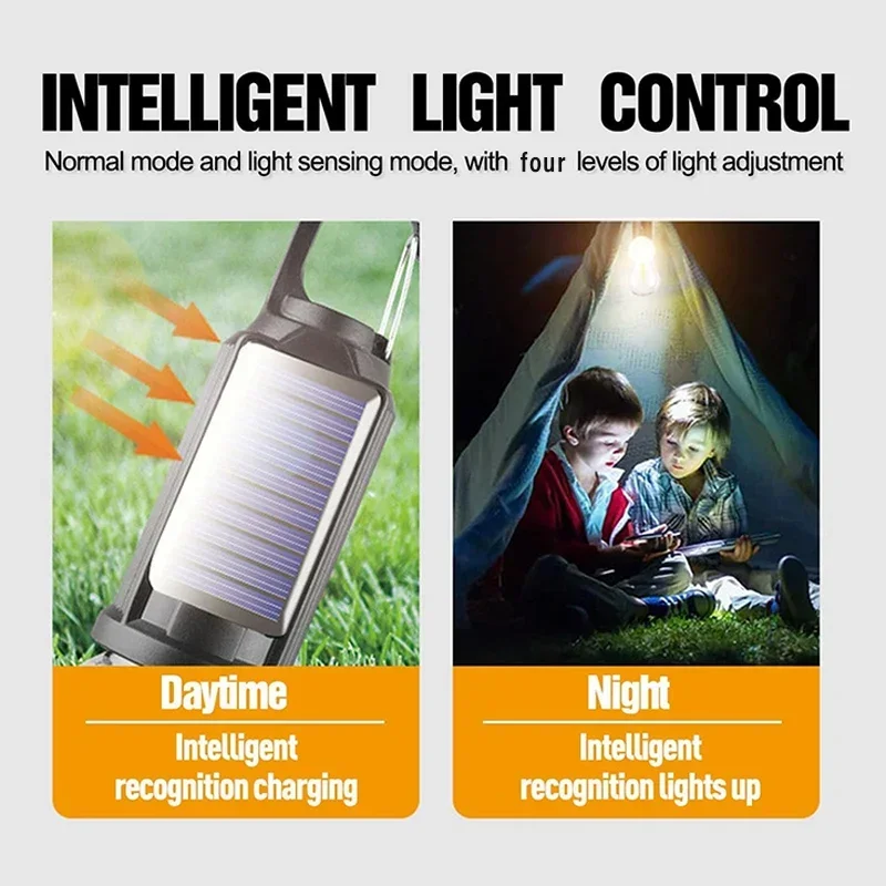 Bombillas de lámpara LED con energía Solar para exteriores, luz de Camping con carga USB, luces nocturnas portátiles, linterna impermeable, elementos esenciales para pesca