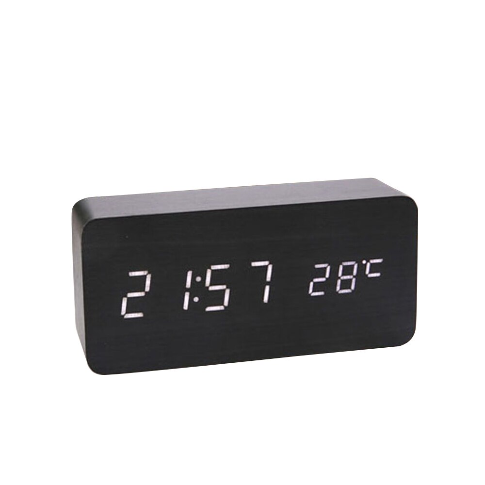 Wooden Alarm Clock Sound Control LED Digital Alarm Clock Electronic Temperature Display Desk Table Clock Auto Brightness Adjust: Black   White