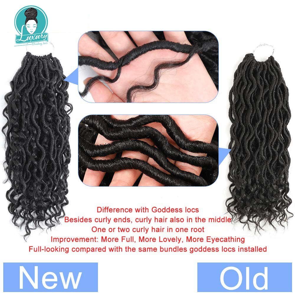 Luxury for Braiding 14" 18" River Goddess Locs Crochet Synthetic Braiding Hair Extensions Ombre Brown Faux Locs With Curly Hair