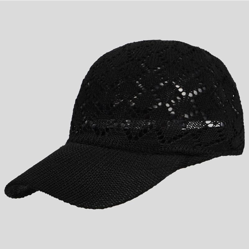 Summer Mesh Knitted Baseball Cap For Women Hollowed Breathable Outdoor Casual Sun Protection Girl Retro Snap Back Hat: Black Baseball Cap