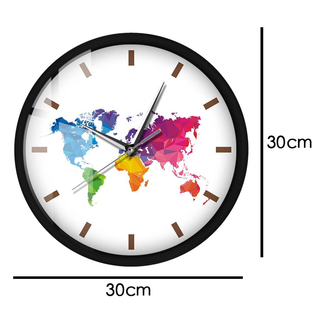 Unique Colorful World Map Wall Clock LED Illumination Sound Control WatchGeometric Wall Art Housewarming Traveler