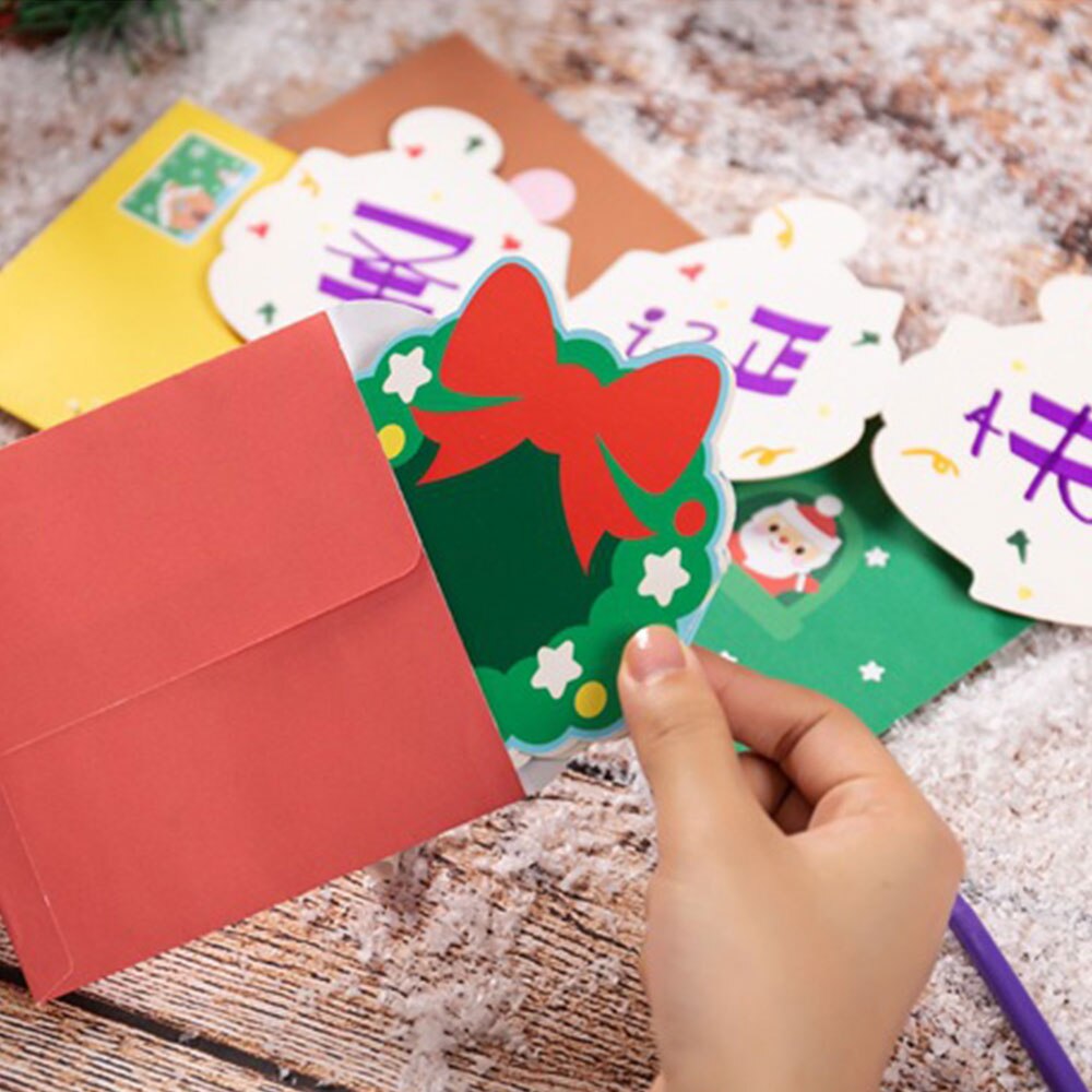 Mini Santa Claus Merry Christmas Tree Paper Greeting Postcards Wishes Craft DIY Kids Festival Greetings Cards