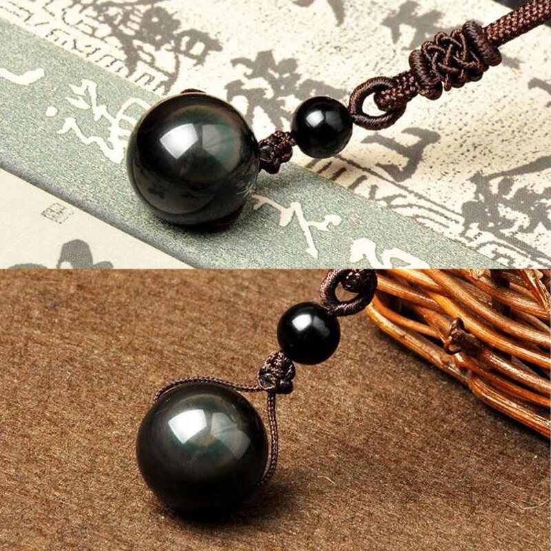 Black Obsidian Rainbow Eye Ball Necklace Transfer Lucky Love Natural Stone Buddhism Pendant Necklaces for Women Men 4 Sizes