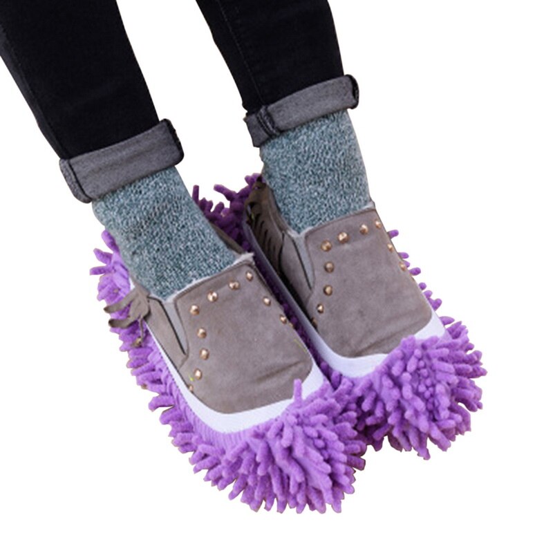 Unisex lavable polvo zapatillas mopa zapatos microfibra limpieza casa zapatillas mopa multifuncional limpieza de suelo zapatos cubierta: Purple