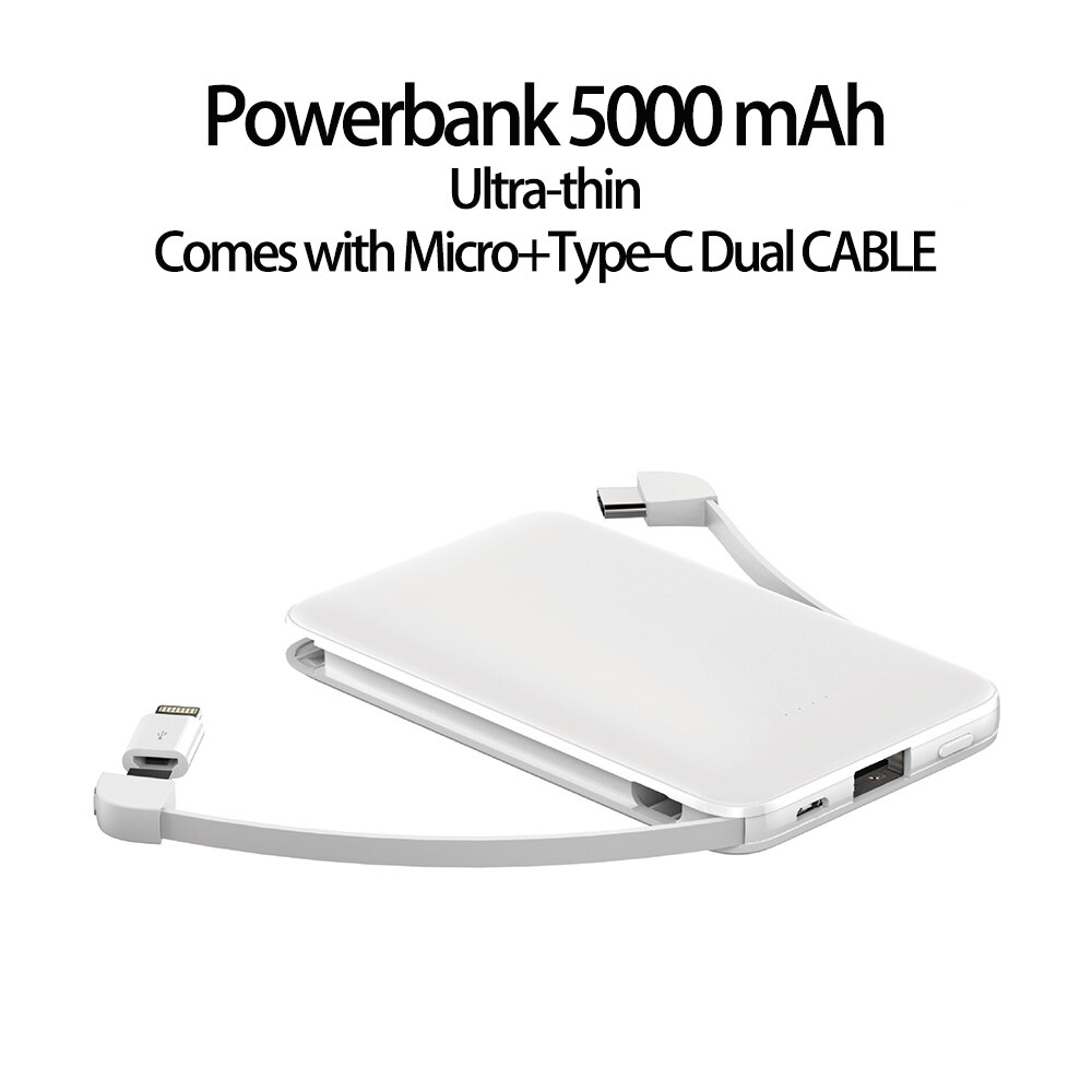 PINZHENG Energie Bank 5000mAh Gebaut-in Dual Kabel Tragbare Ladegerät Schnelle Aufladen Energie Ultra Dünne Batterie Ladegerät Energie