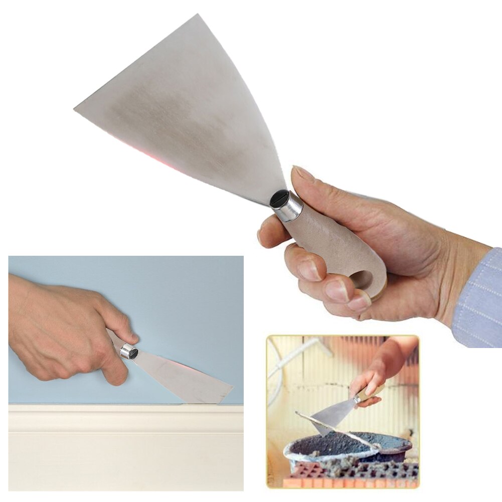 4pcs/set DIY Wooden Handle Blade Stainless Steel Putty Shovel Reusable Plastering Cleaning Scraper Manual Construction Tools