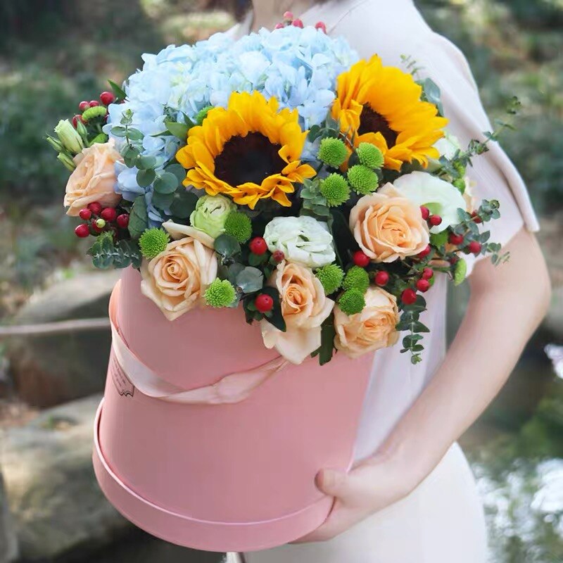 3 stk/sæt runde blomsteræsker blomsteremballage papir opbevaringsboks blomsterhandler buket blomsteremballage boks fødselsdag opbevaring