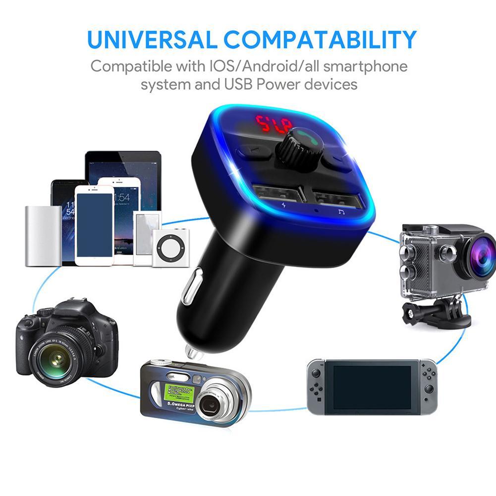 Lumière LED bleue transmetteur FM Bluetooth 5.0 Voiture MP3 Lecteur Double USB 2.4A max Soutien U Disque TF carte Mains Libres V5.0 Chargeur De Voiture