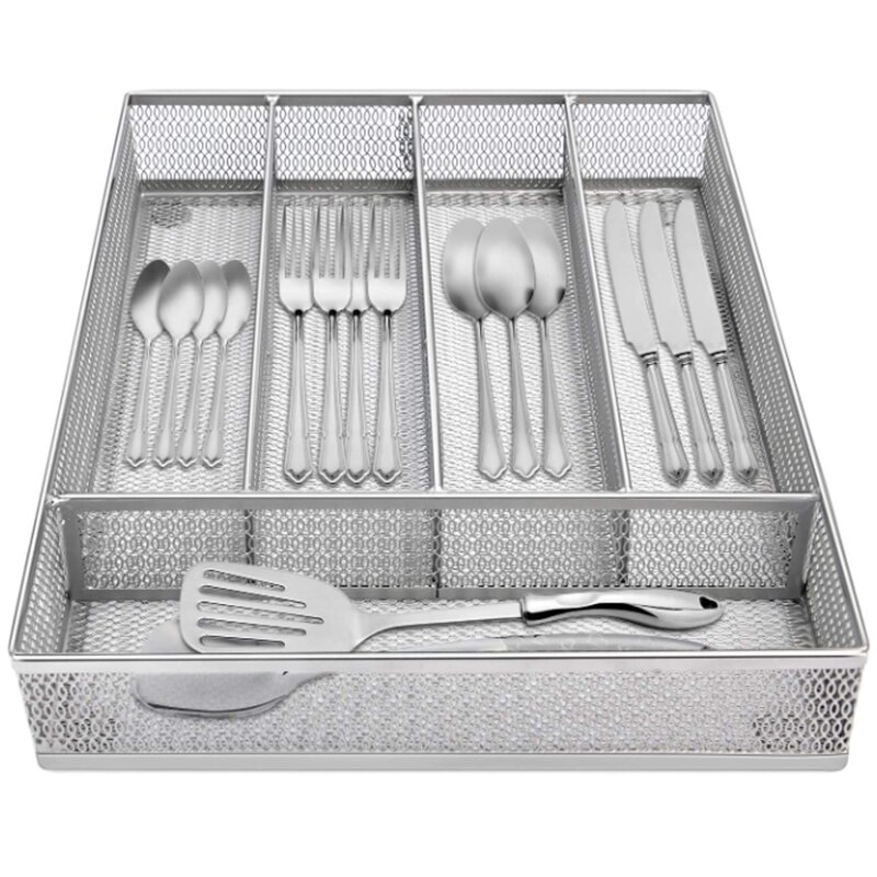 ! 5 Grid Small Mesh Tray with Foam Feet - Kitchen Finishing / Silver Storage Kitchen Utensils Tray