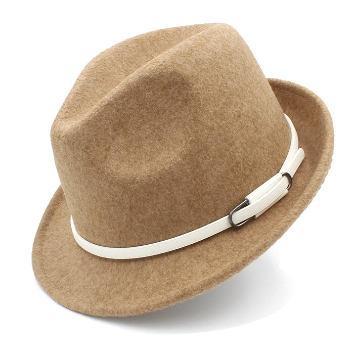Women Men Wool Fedora Hat Winter Autumn Lady Trilby Homburg Church Derby Jazz Caps Size 56-58CM: Khaki